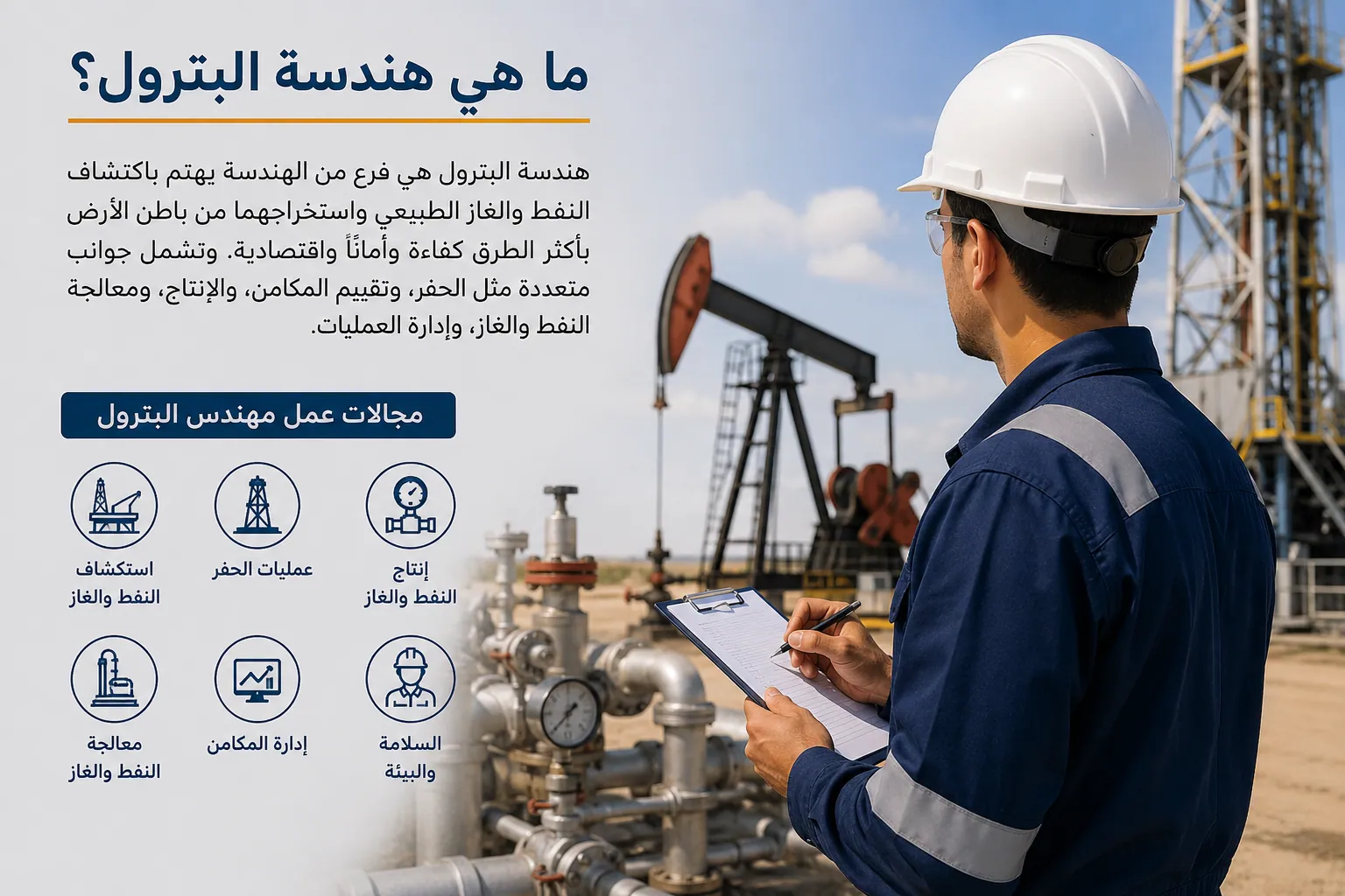 مهندس بترول يعمل في أحد مواقع استخراج النفط يوضح طبيعة تخصص هندسة البترول ومجالات العمل في صناعة النفط والغاز