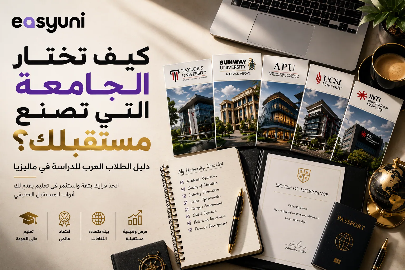 كيف تختار الجامعة المناسبة في ماليزيا؟ دليل يساعد الطلاب العرب على اتخاذ القرار الصحيح لاختيار الجامعة وفق جودة التعليم وفرص المستقبل.