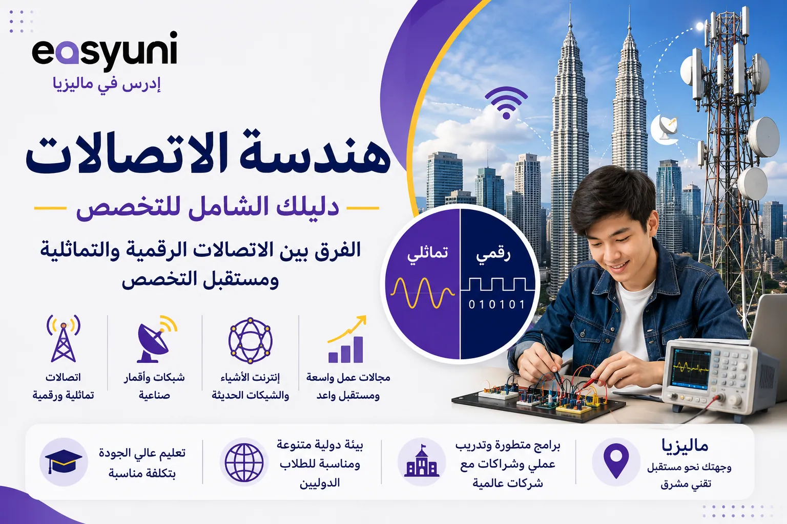  هندسة الاتصالات والفرق بين الاتصالات الرقمية والتماثلية ودراسة التخصص في ماليزيا
