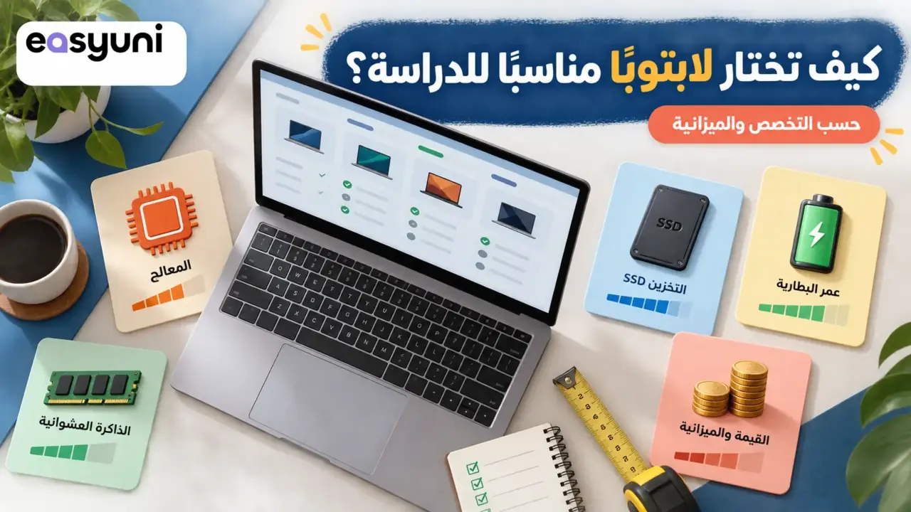 مقارنة مواصفات لابتوب مناسب للدراسة حسب التخصص والميزانية